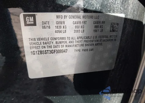 2016 Chevrolet Malibu Ls из США, поврежденный, VIN 1G1ZB5ST3GF308947